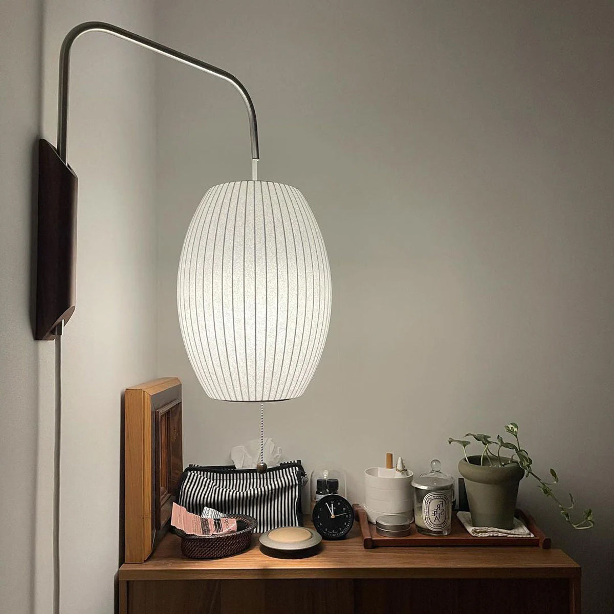Mid-Century Walnut Bubble Sconce – Swivel Plug-In
