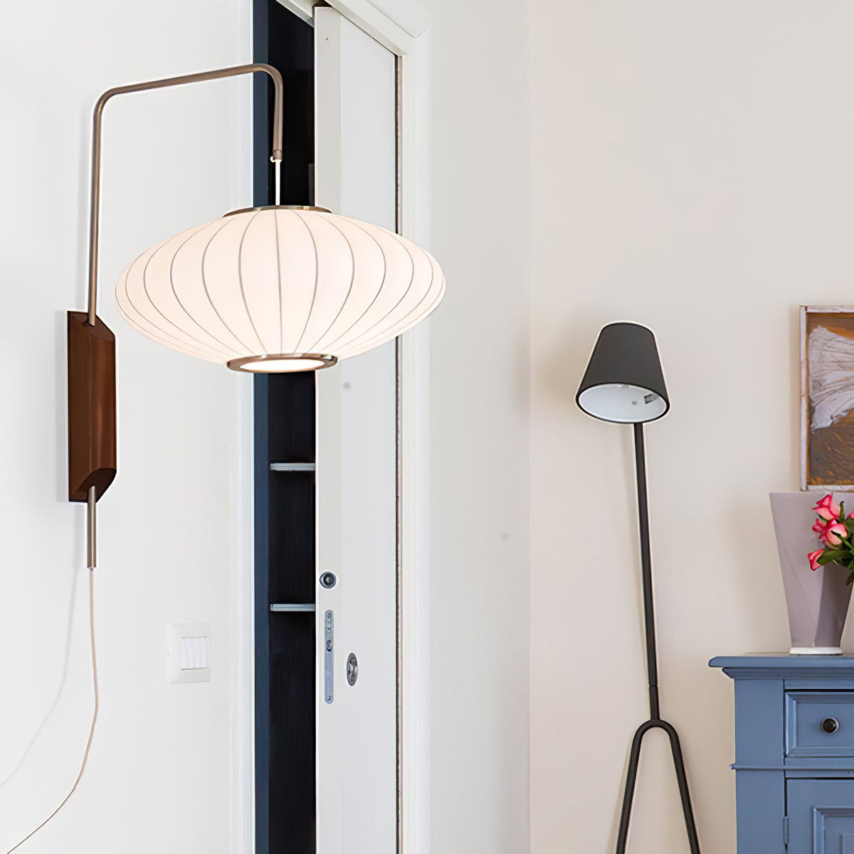 Mid-Century Walnut Bubble Sconce – Swivel Plug-In