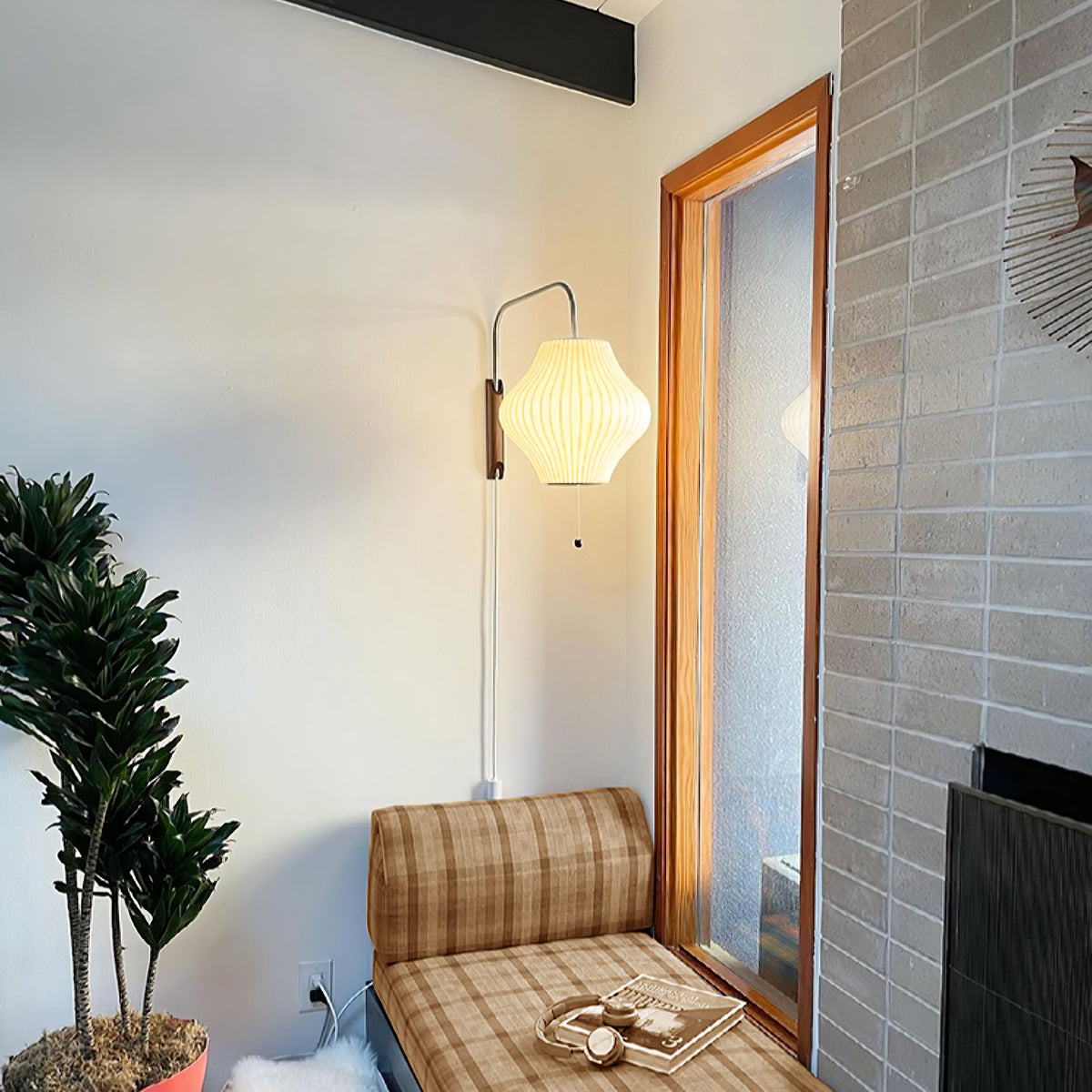 Mid-Century Walnut Bubble Sconce – Swivel Plug-In