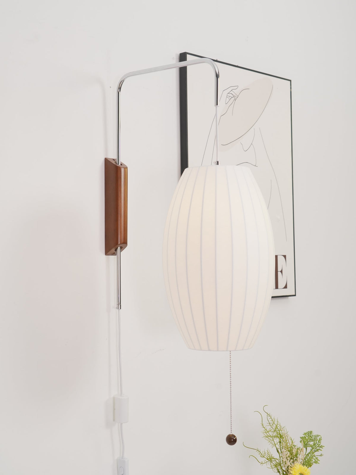 Mid-Century Walnut Bubble Sconce – Swivel Plug-In