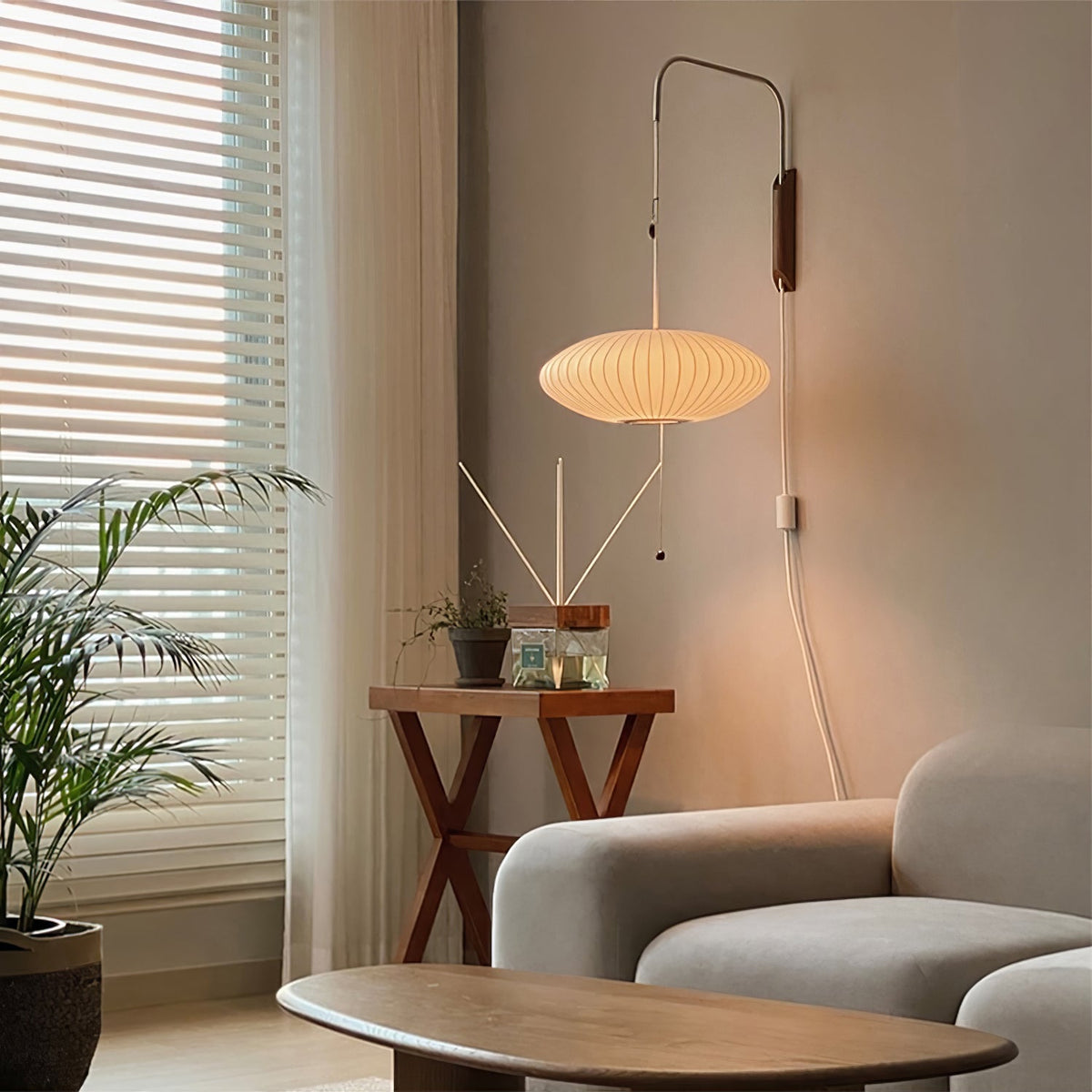 Mid-Century Walnut Bubble Sconce – Swivel Plug-In