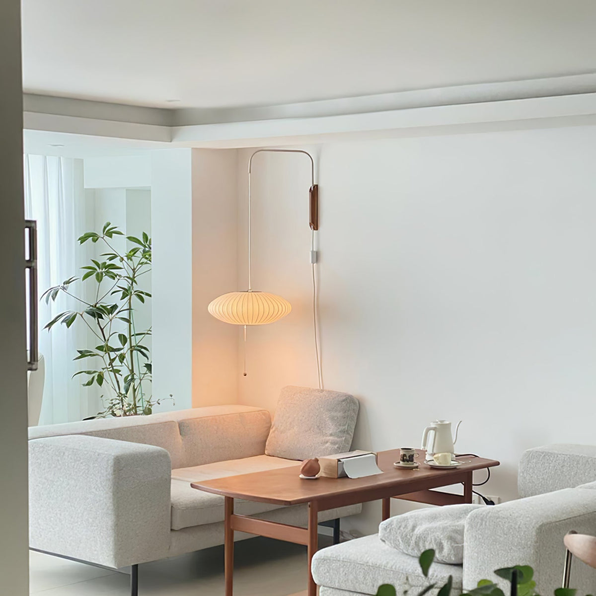 Mid-Century Walnut Bubble Sconce – Swivel Plug-In
