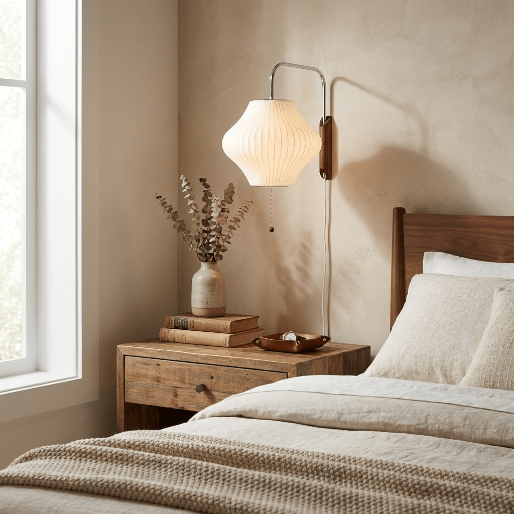 Mid-Century Walnut Bubble Sconce – Swivel Plug-In