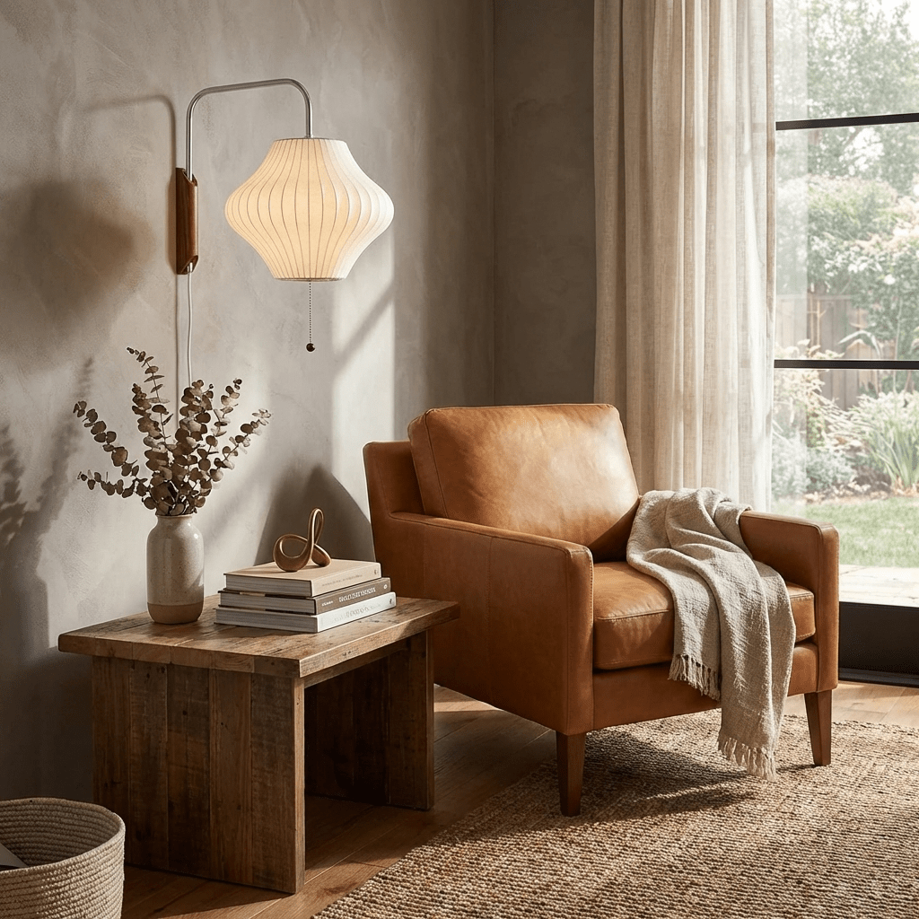 Mid-Century Walnut Bubble Sconce – Swivel Plug-In