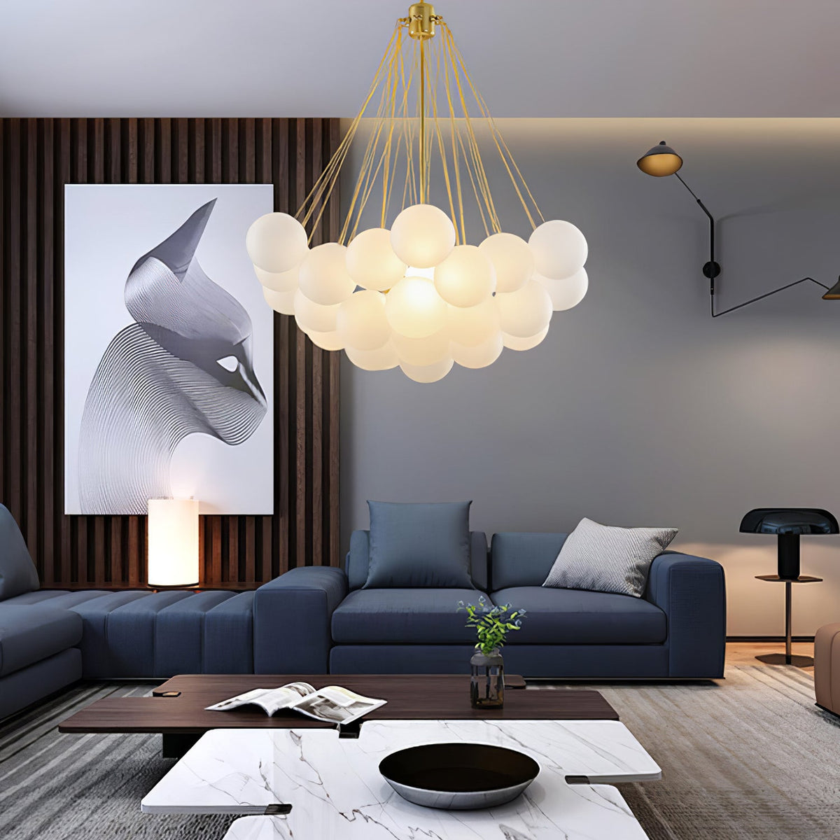 Modern Gold Glass Bubble Chandelier – Sphere Cluster