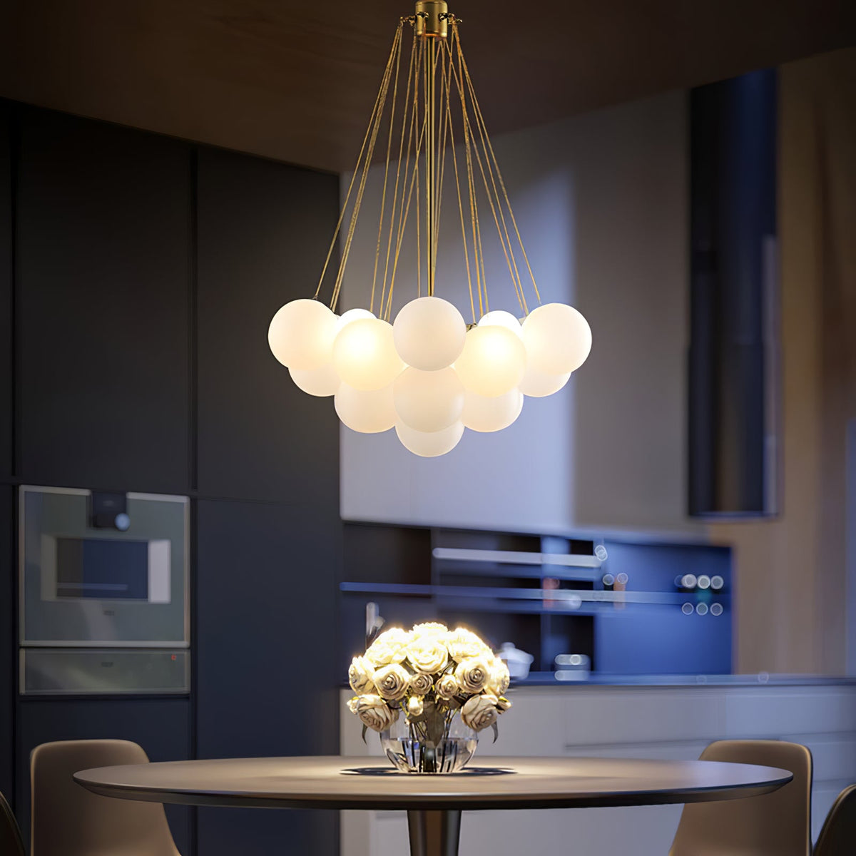 Modern Gold Glass Bubble Chandelier – Sphere Cluster