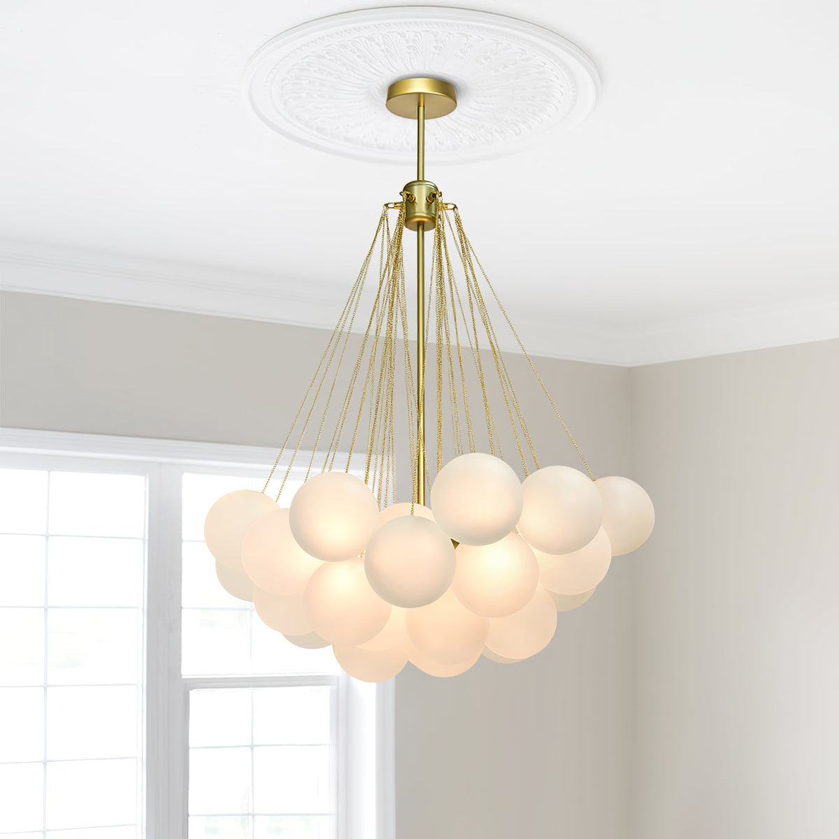 Modern Gold Glass Bubble Chandelier – Sphere Cluster