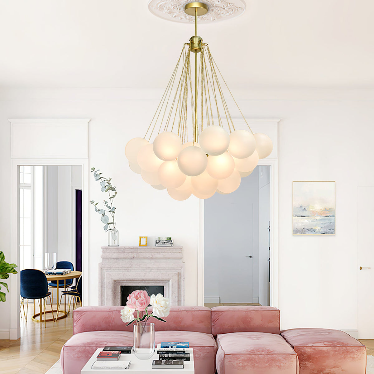 Modern Gold Glass Bubble Chandelier – Sphere Cluster