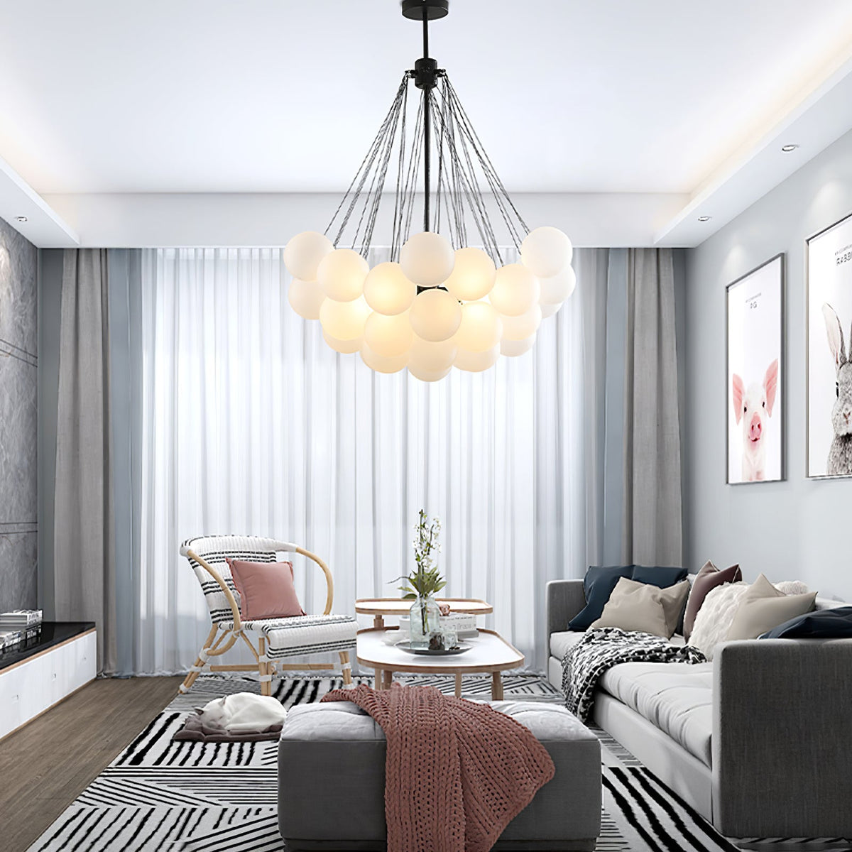 Modern Gold Glass Bubble Chandelier – Sphere Cluster