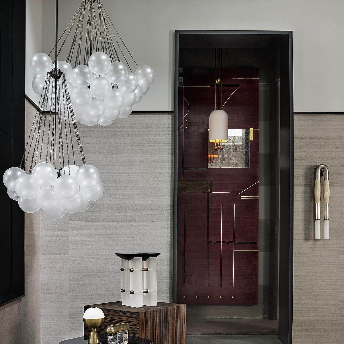 Modern Gold Glass Bubble Chandelier – Sphere Cluster