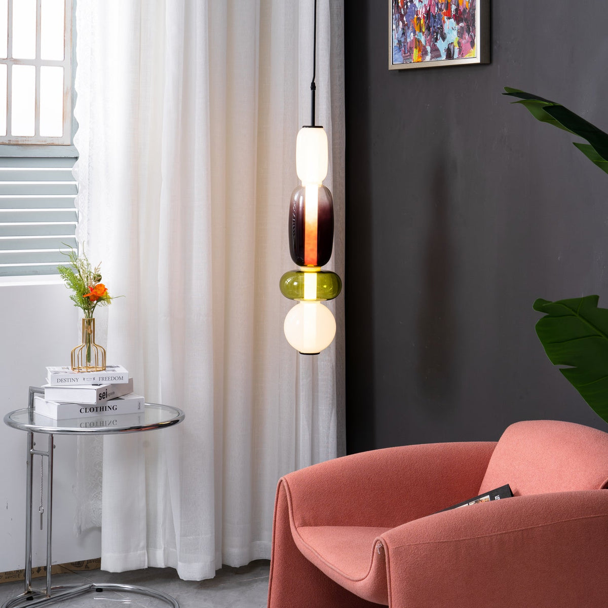 Artisan Tinted Glass Pendant – Hand-Blown Jar LED