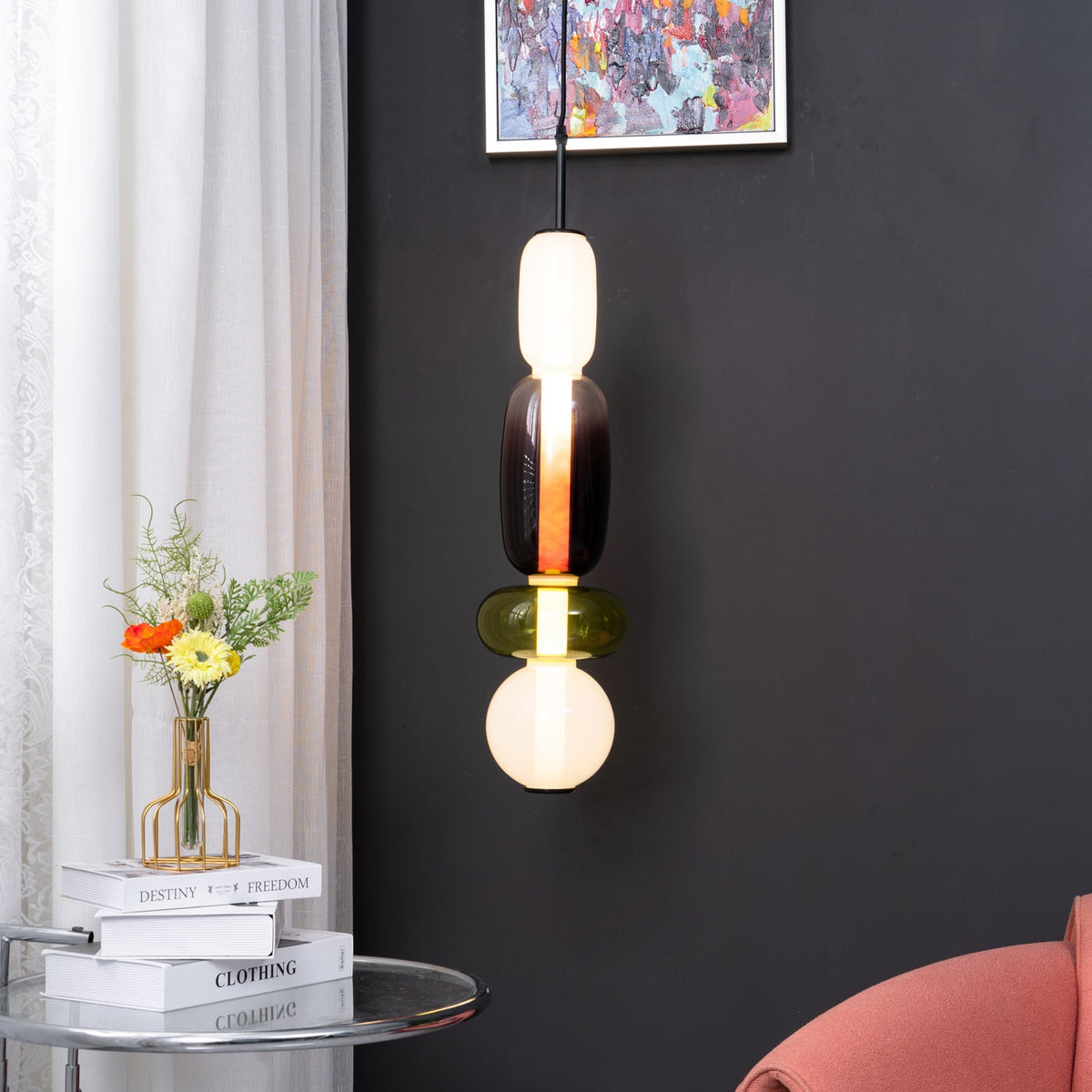 Artisan Tinted Glass Pendant – Hand-Blown Jar LED