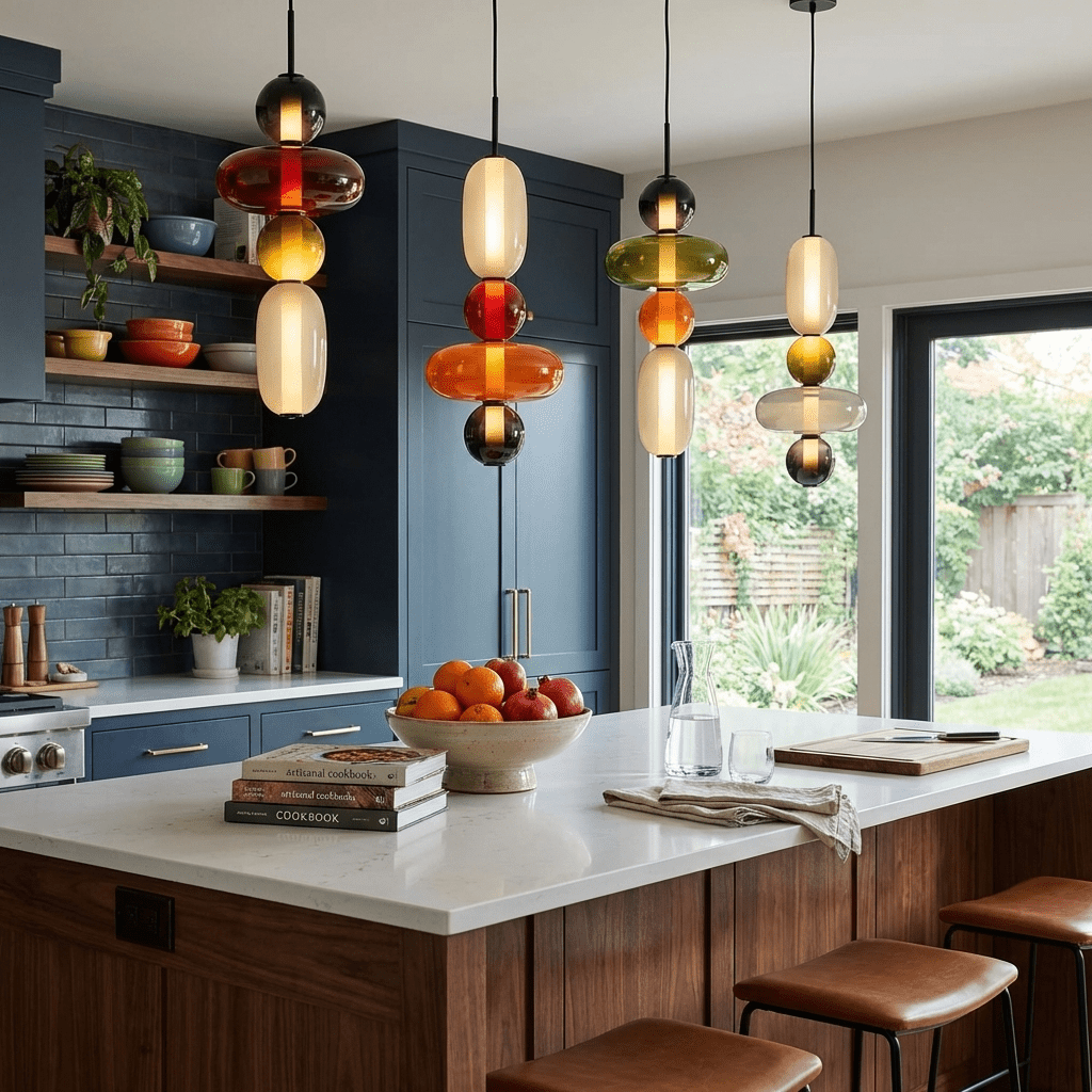 Artisan Tinted Glass Pendant – Hand-Blown Jar LED