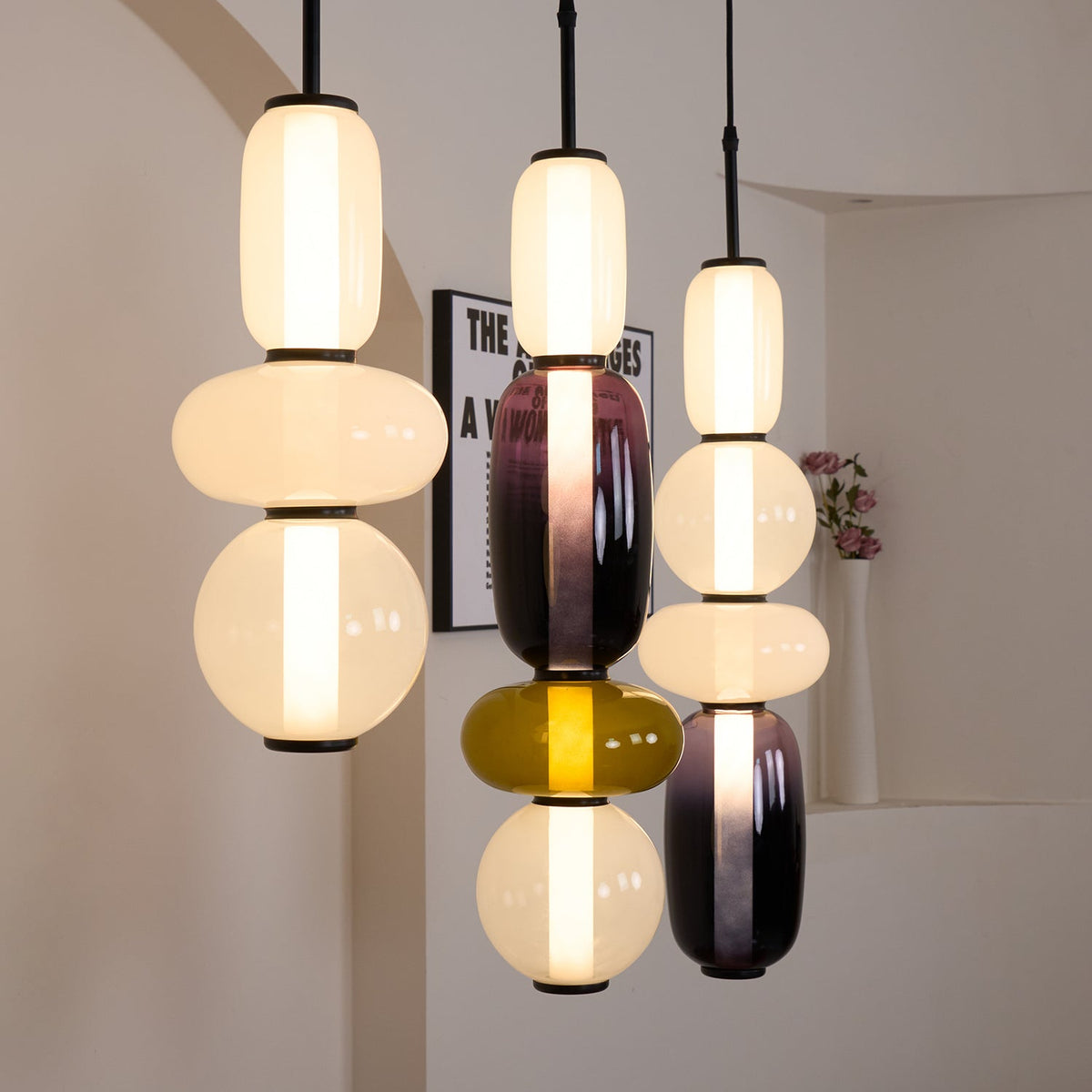 Artisan Tinted Glass Pendant – Hand-Blown Jar LED