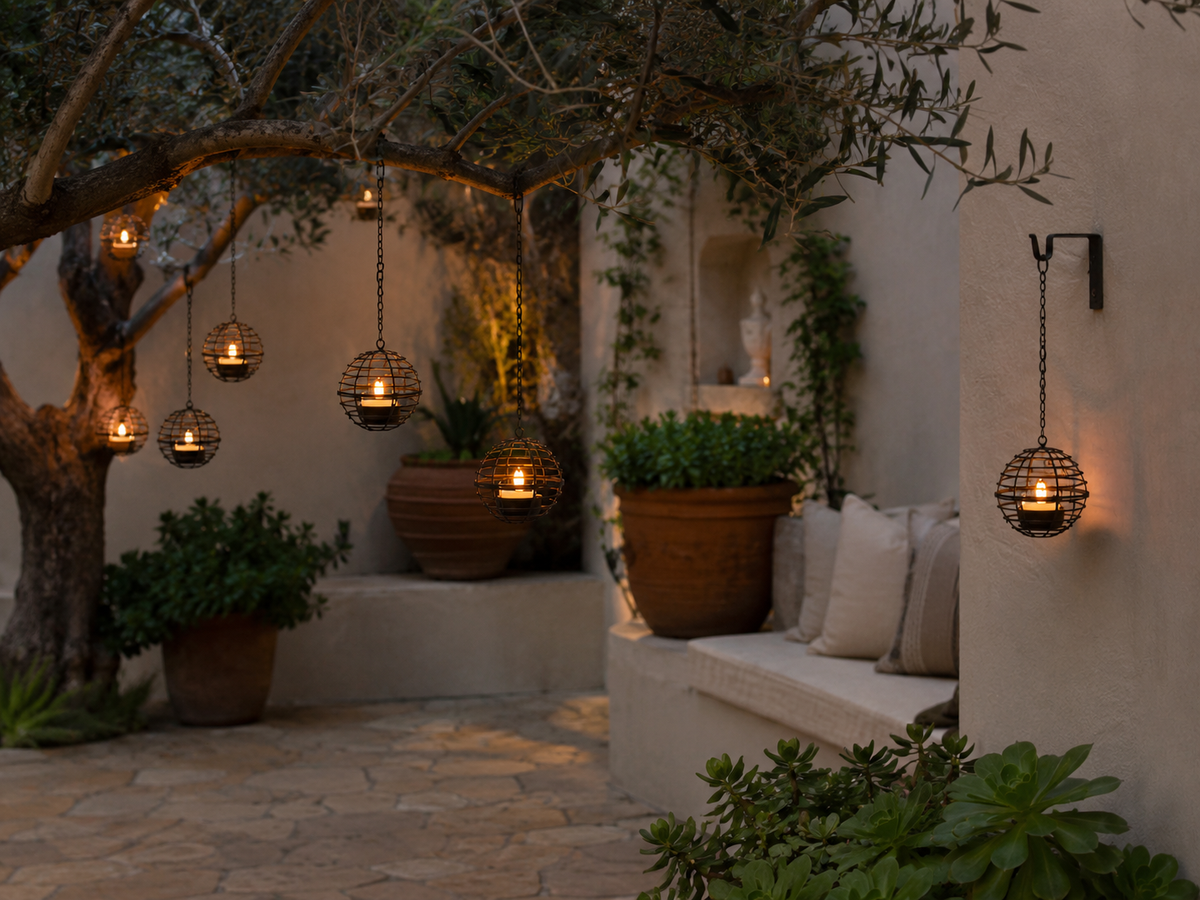 Rustic Rust Iron Solar Lanterns – Sphere Hanging Light (4 Pack)