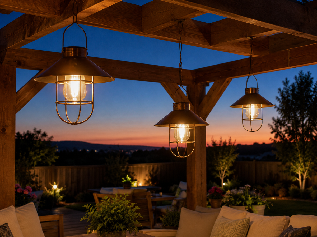 Rustic Copper Iron Solar Lantern – Caged Chandelier Light (2 Pack)