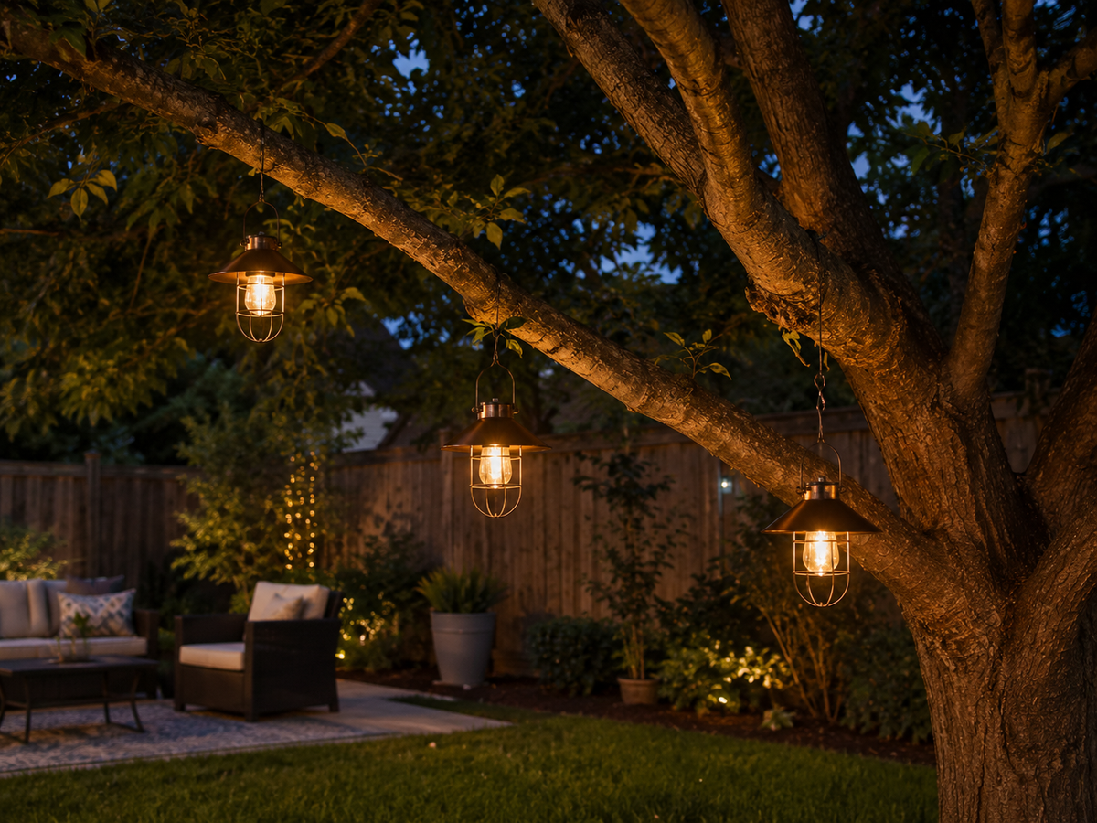 Rustic Copper Iron Solar Lantern – Caged Chandelier Light (2 Pack)