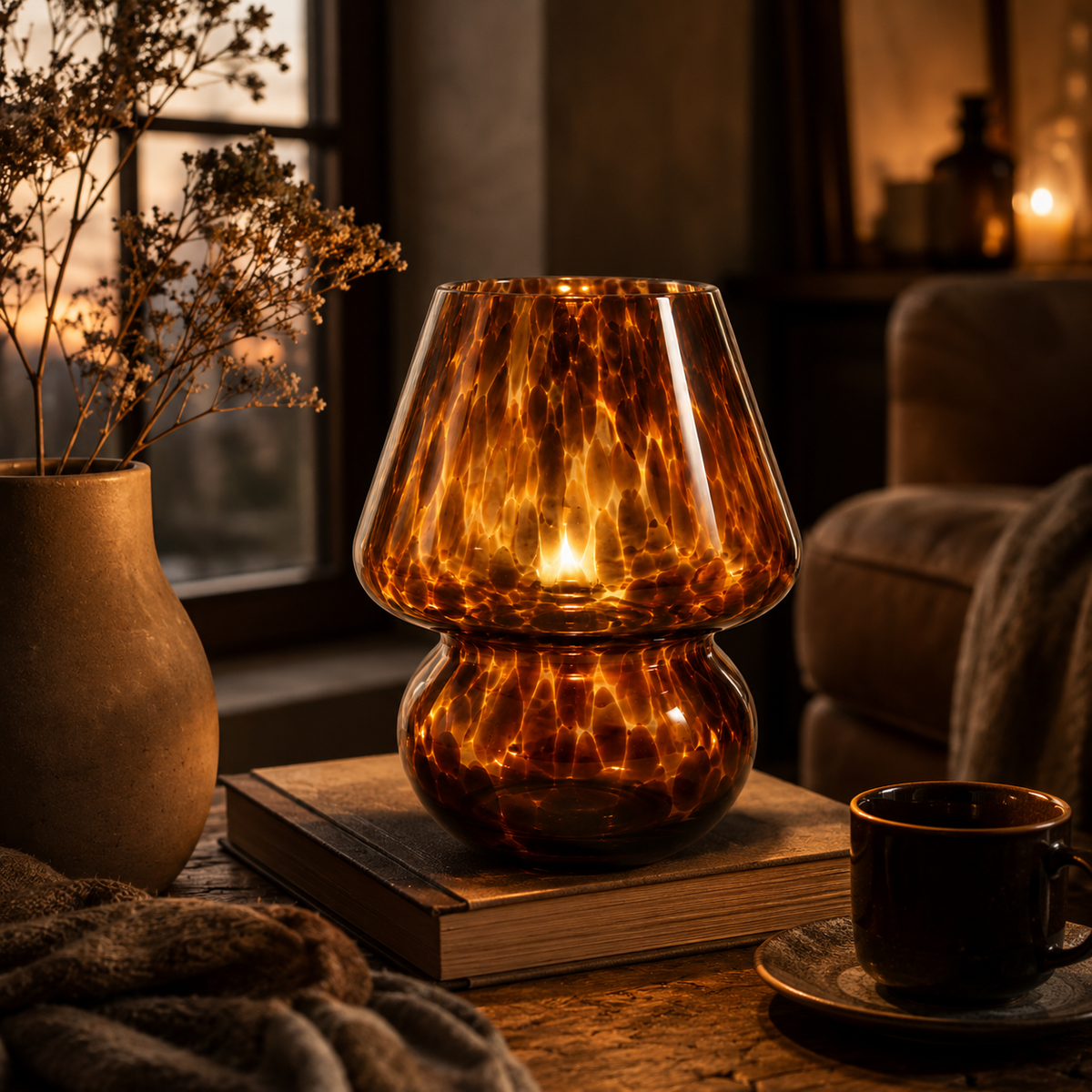 Modern Amber Blown Glass Lamp – Mushroom Table Light