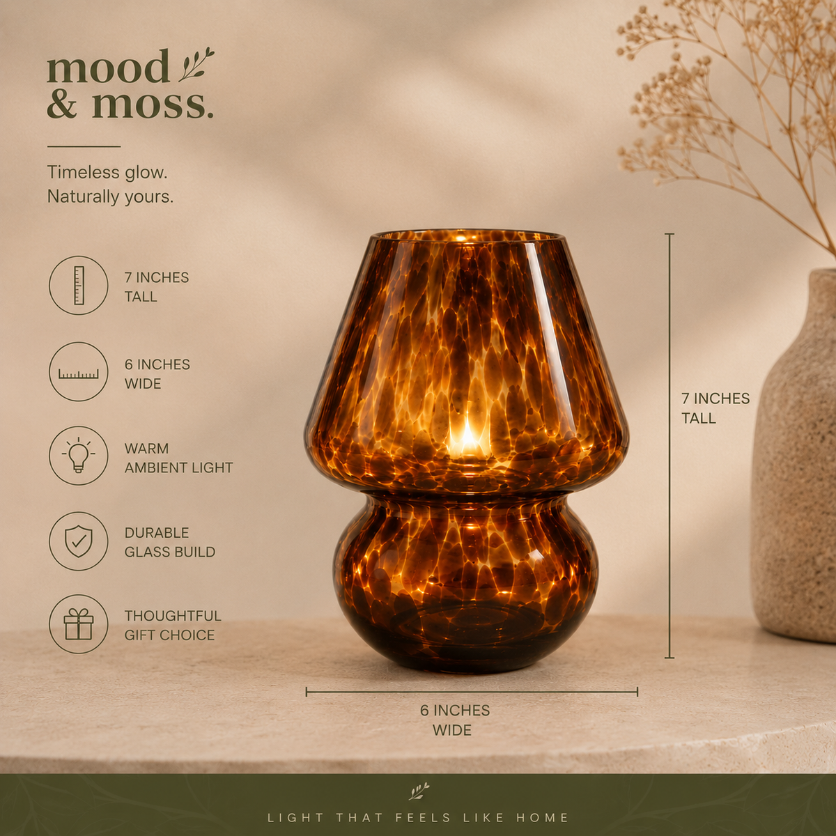 Modern Amber Blown Glass Lamp – Mushroom Table Light