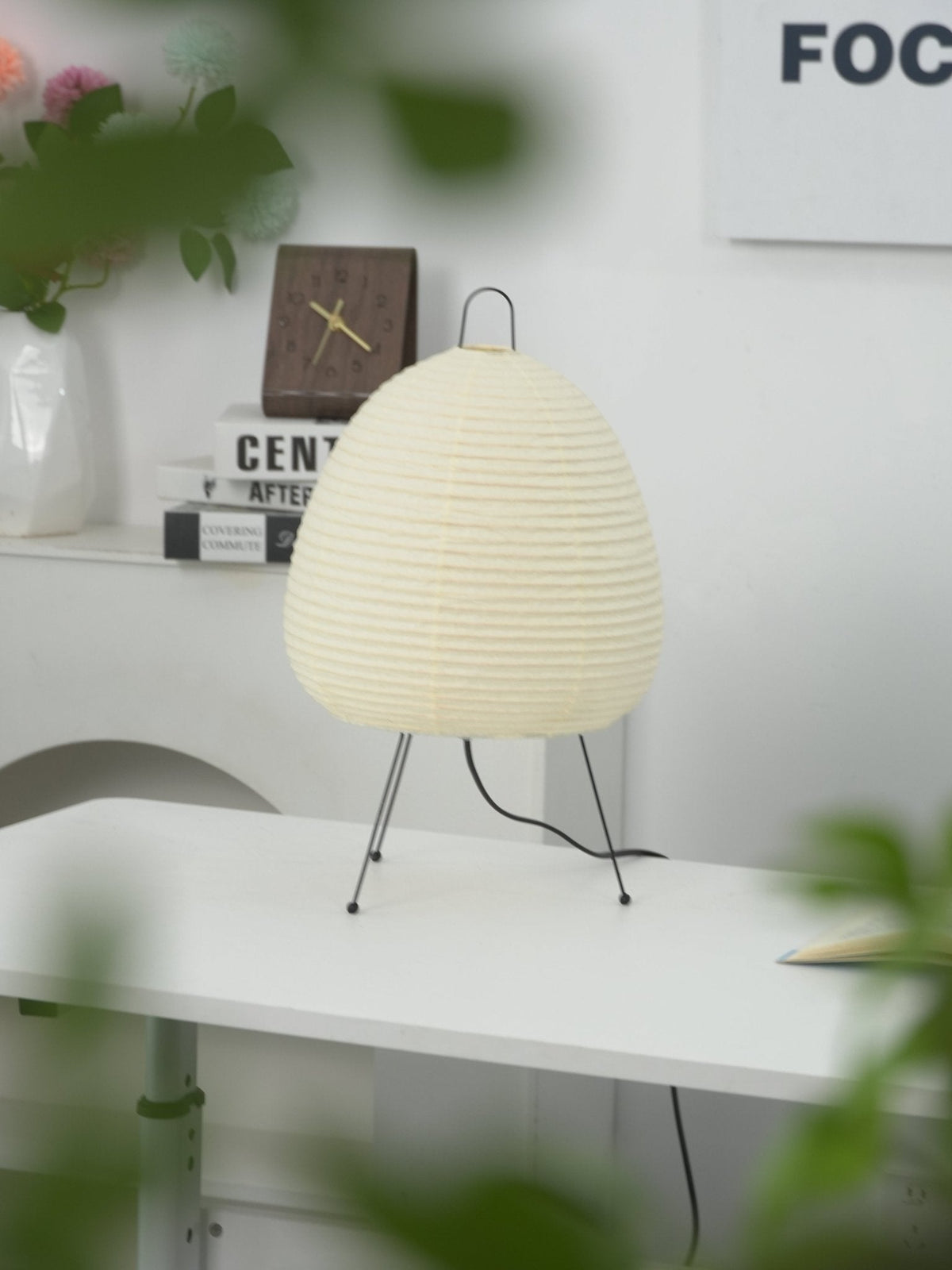 Japandi White Paper Table Lamp – Lantern Shade