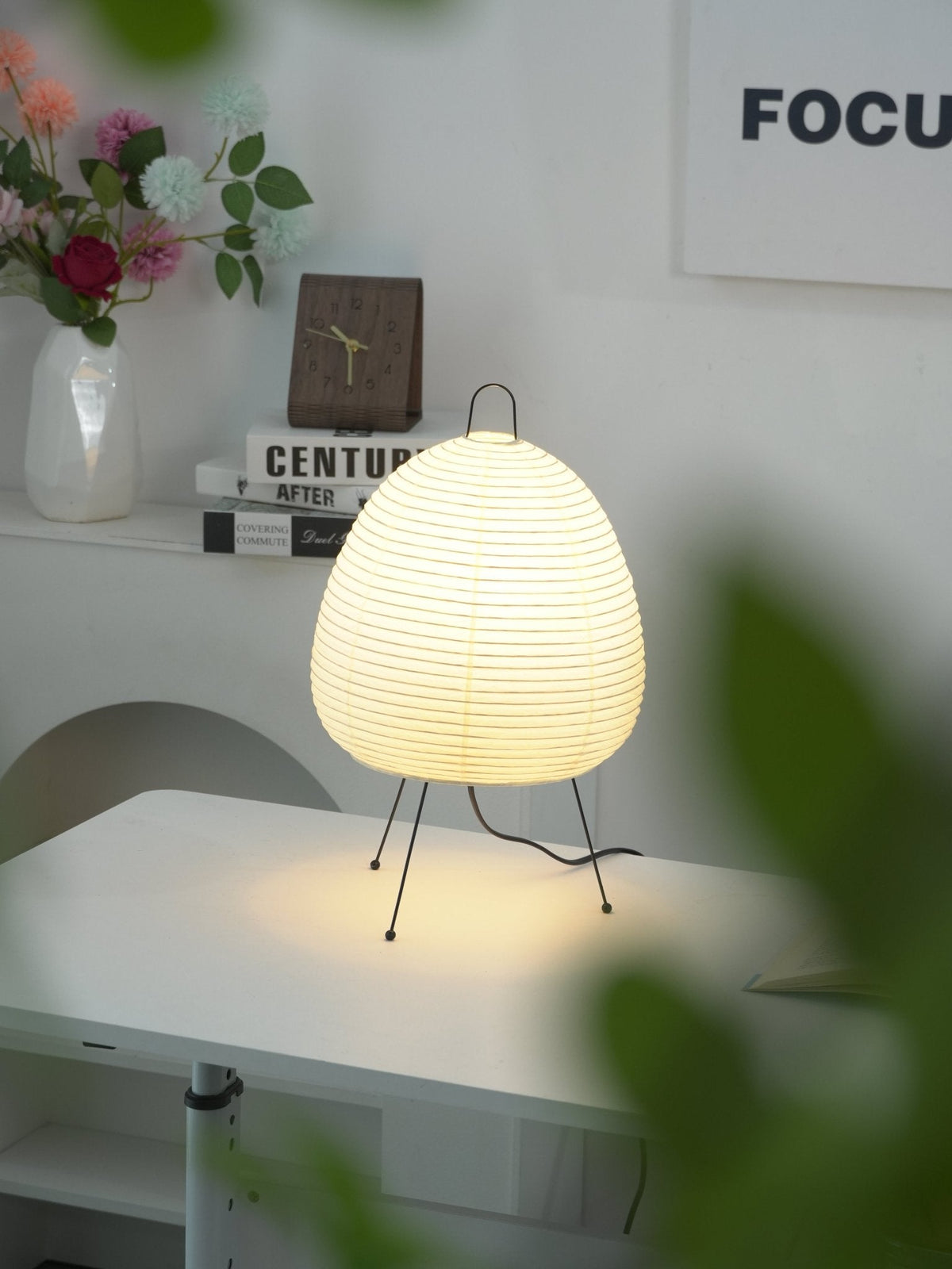 Japandi White Paper Table Lamp – Lantern Shade