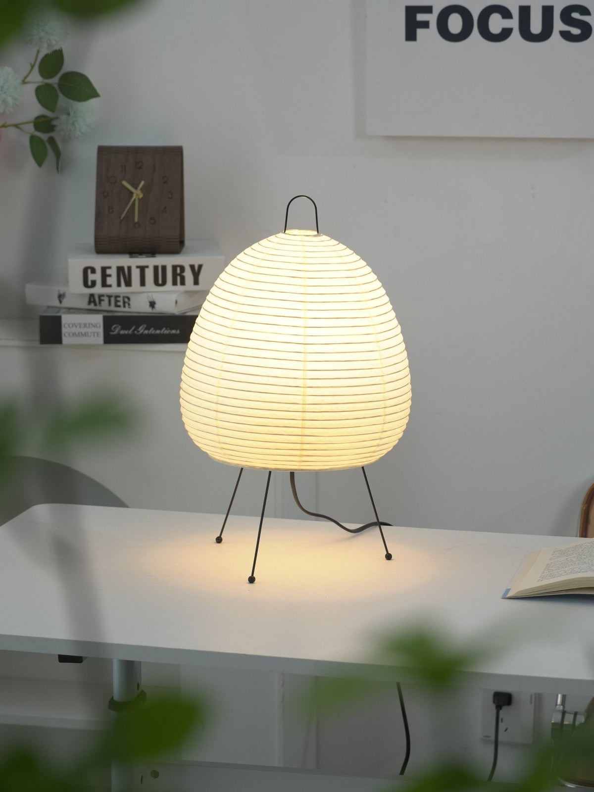Japandi White Paper Table Lamp – Lantern Shade