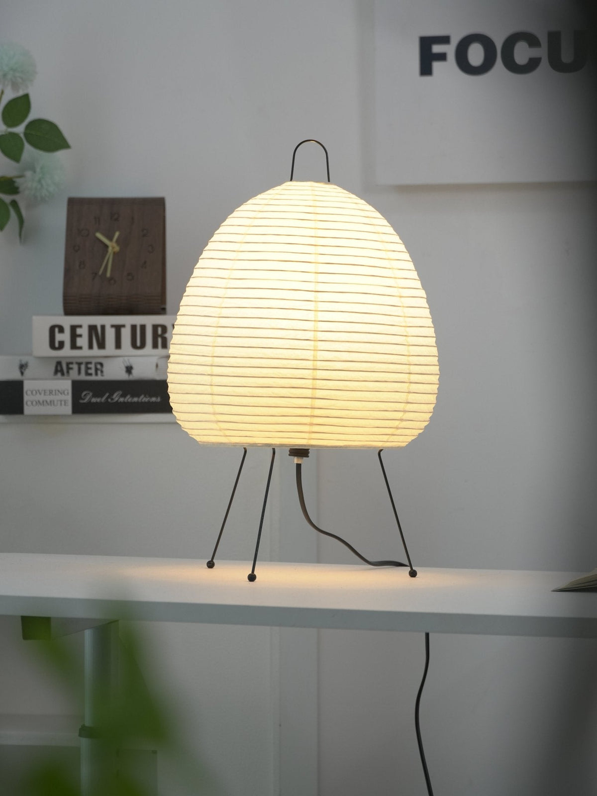 Japandi White Paper Table Lamp – Lantern Shade