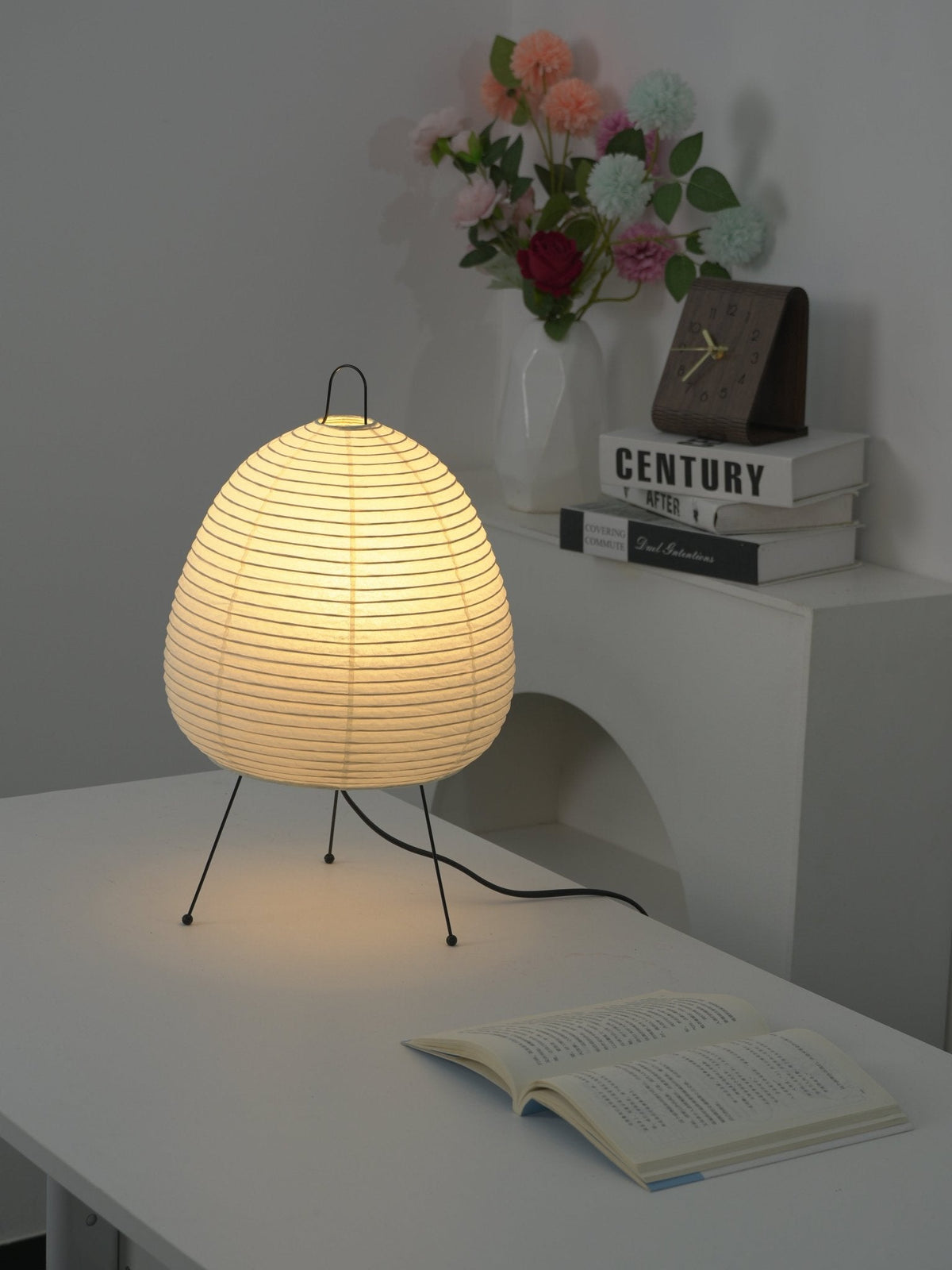 Japandi White Paper Table Lamp – Lantern Shade
