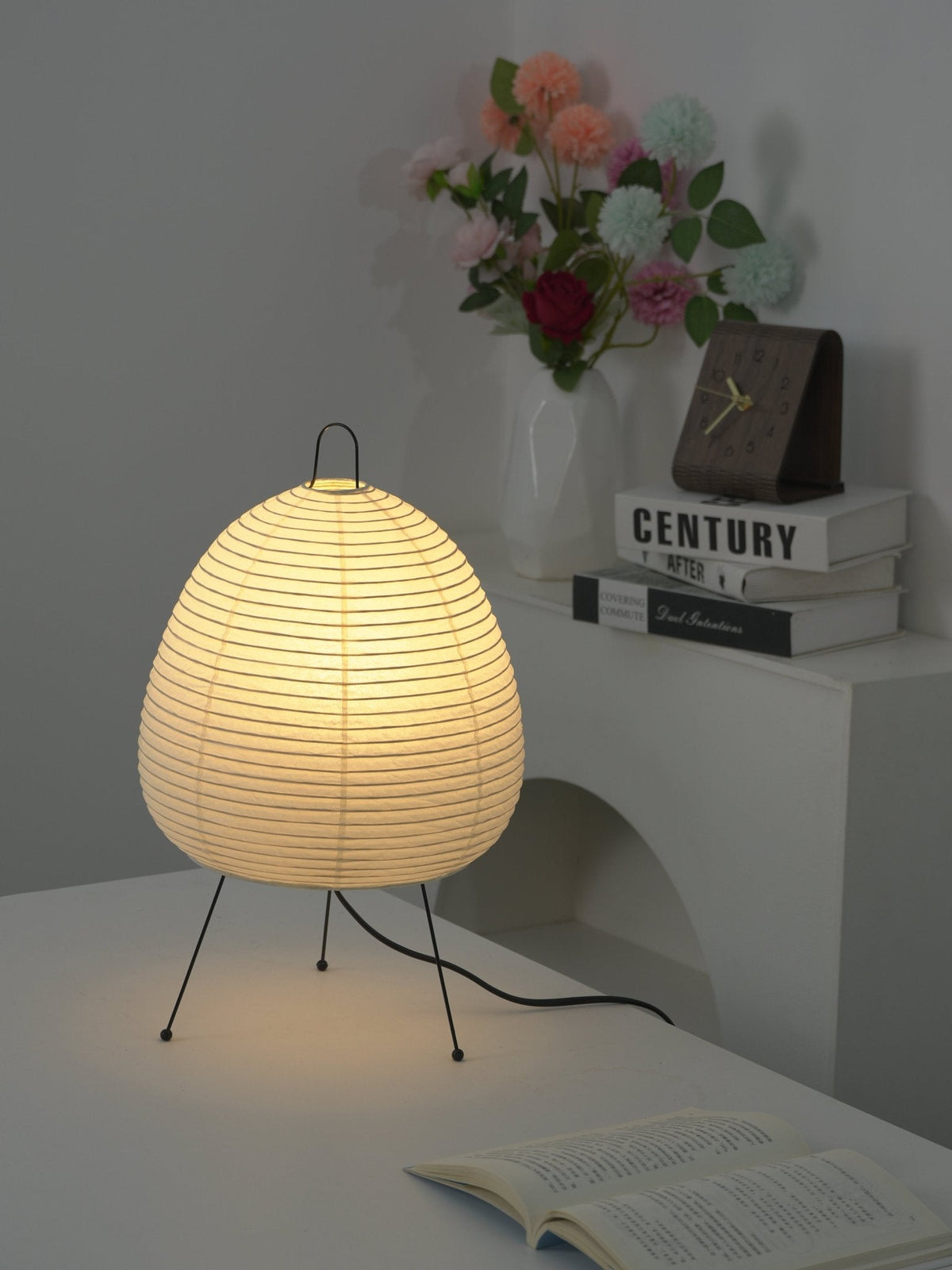 Japandi White Paper Table Lamp – Lantern Shade