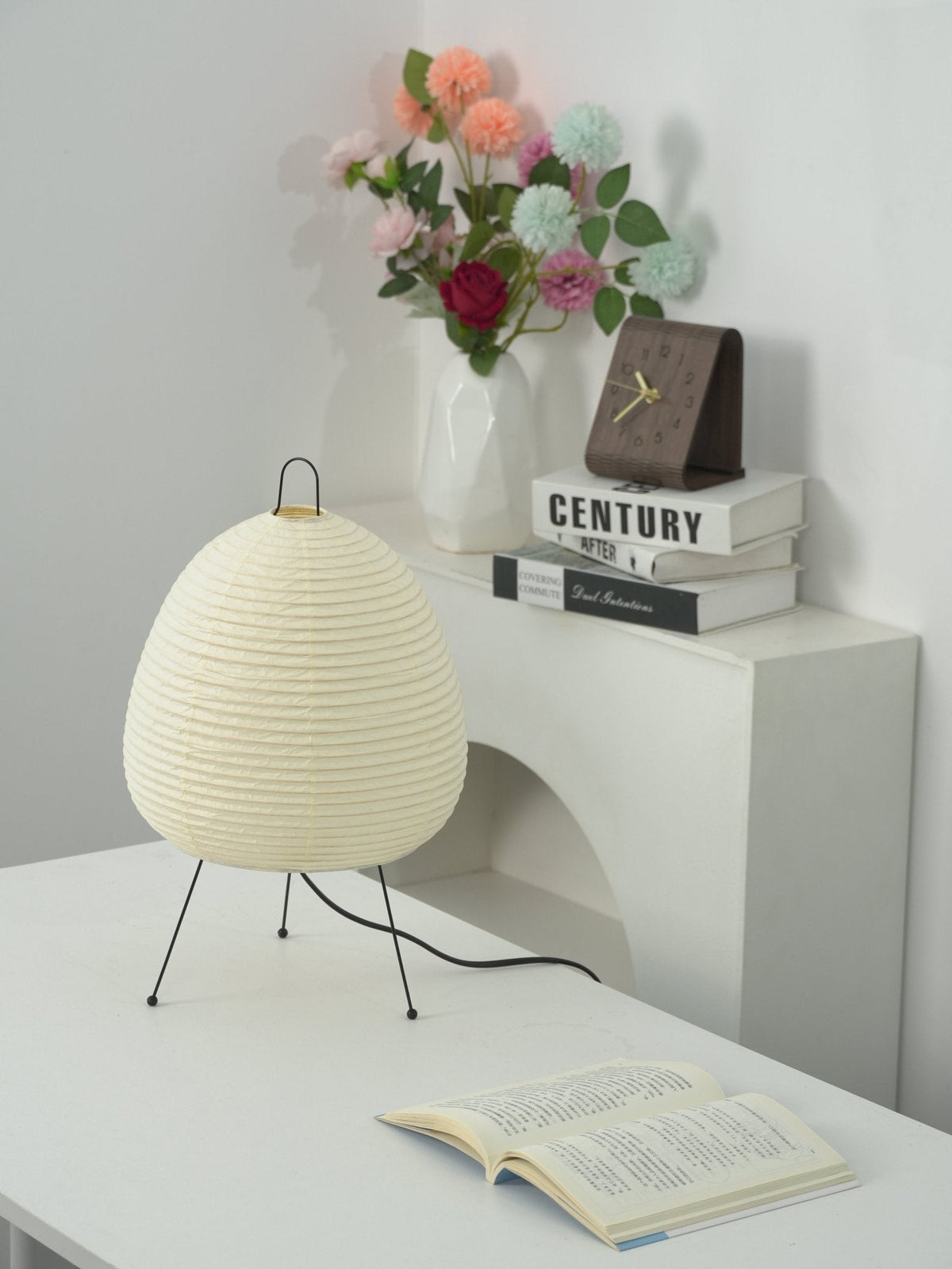 Japandi White Paper Table Lamp – Lantern Shade