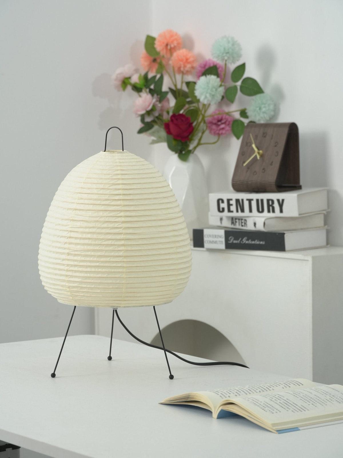Japandi White Paper Table Lamp – Lantern Shade