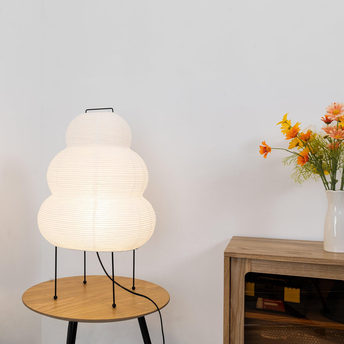 Japandi White Paper Table Lamp – Lantern Shade