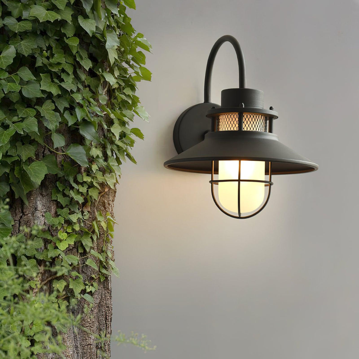 Industrial Black Wall Light – Glass Sconce for Porch