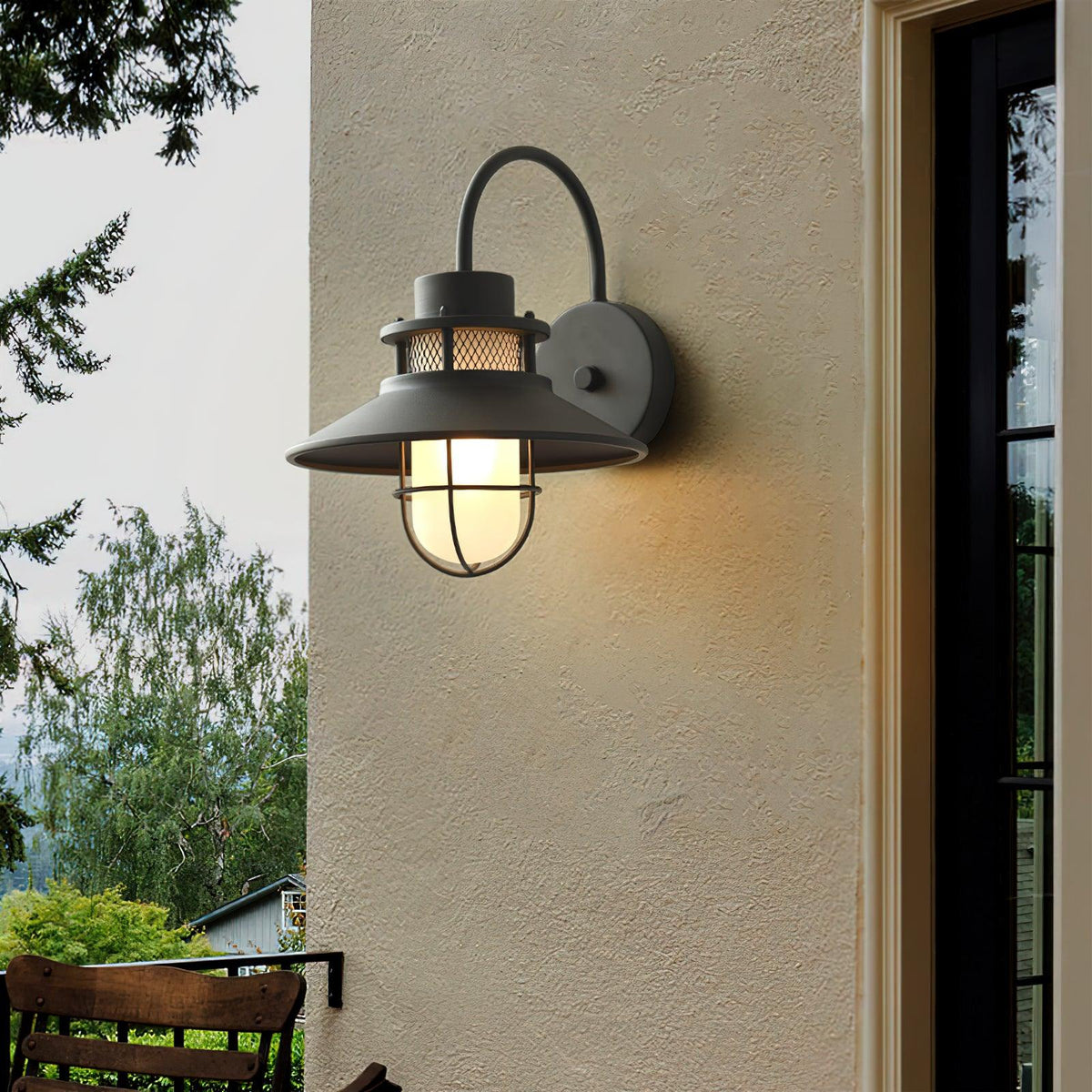 Industrial Black Wall Light – Glass Sconce for Porch