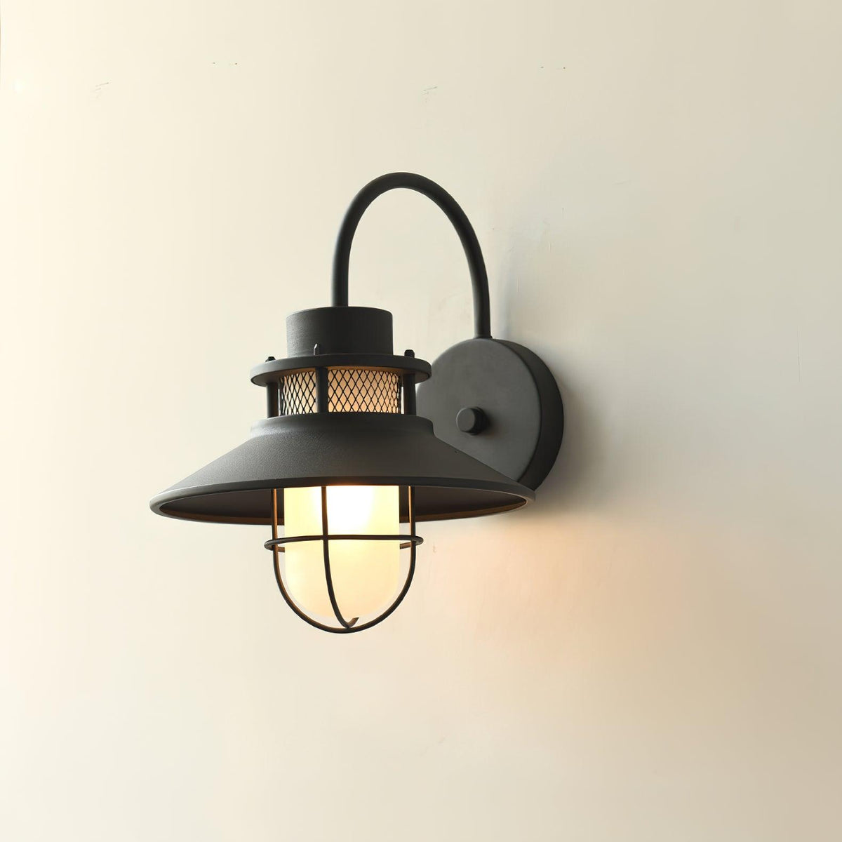 Industrial Black Wall Light – Glass Sconce for Porch
