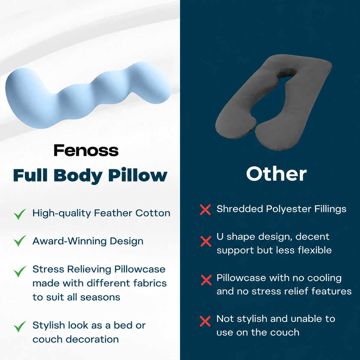 Fenoss® Full Body Dino Pillow 2.0