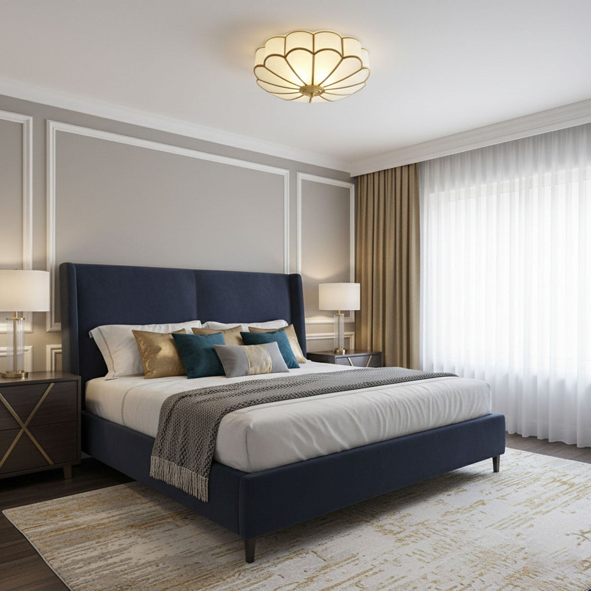 Art Deco Brass Glass Ceiling Light – Petal Bloom