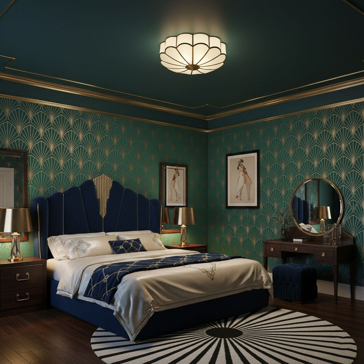 Art Deco Brass Glass Ceiling Light – Petal Bloom