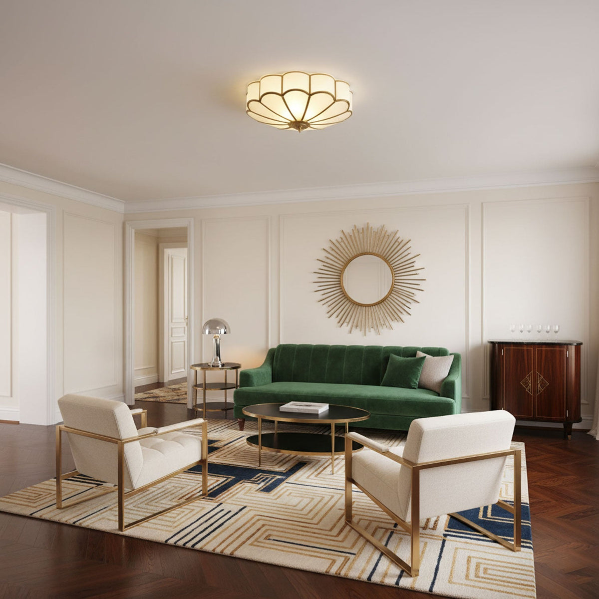 Art Deco Brass Glass Ceiling Light – Petal Bloom