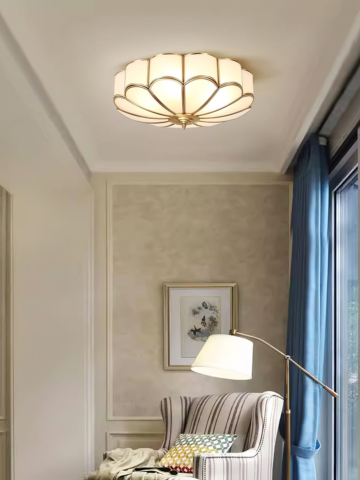 Art Deco Brass Glass Ceiling Light – Petal Bloom
