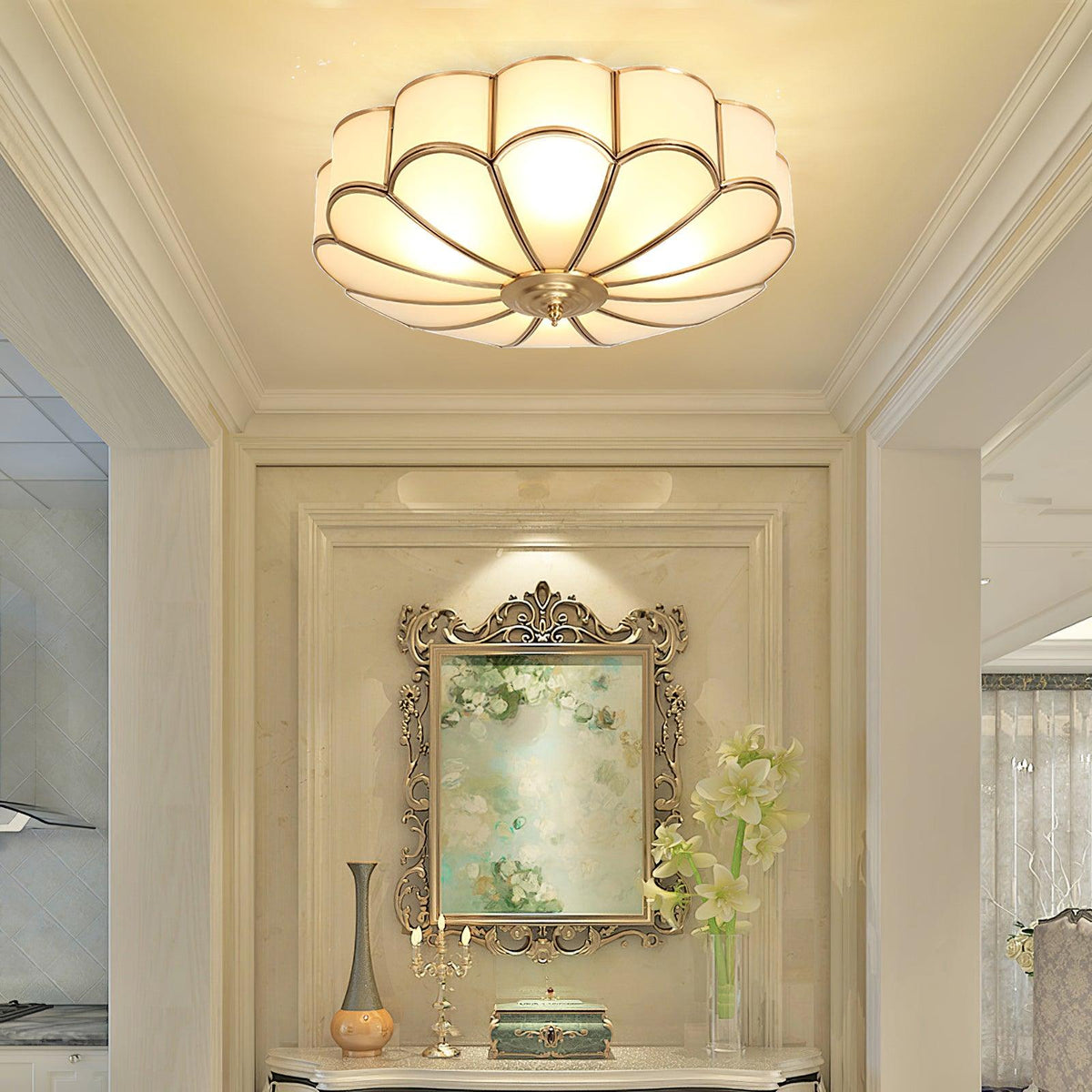 Art Deco Brass Glass Ceiling Light – Petal Bloom