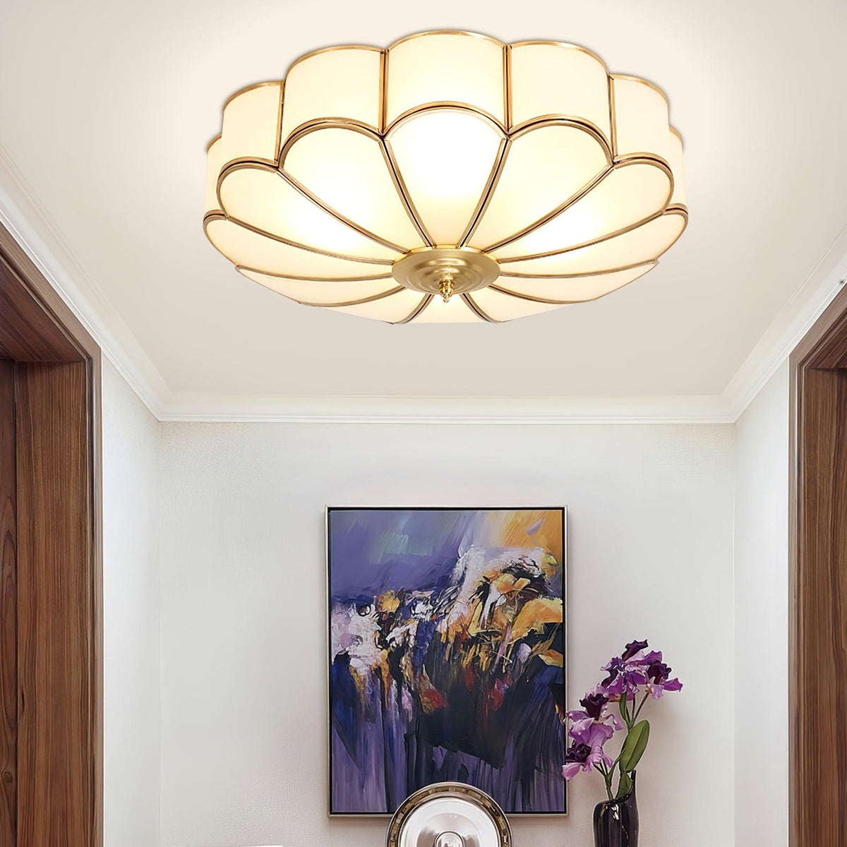 Art Deco Brass Glass Ceiling Light – Petal Bloom