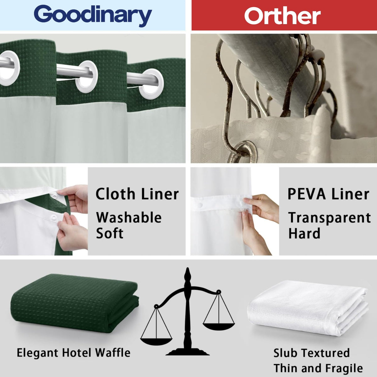 Fenoss® No Hook Shower Curtain