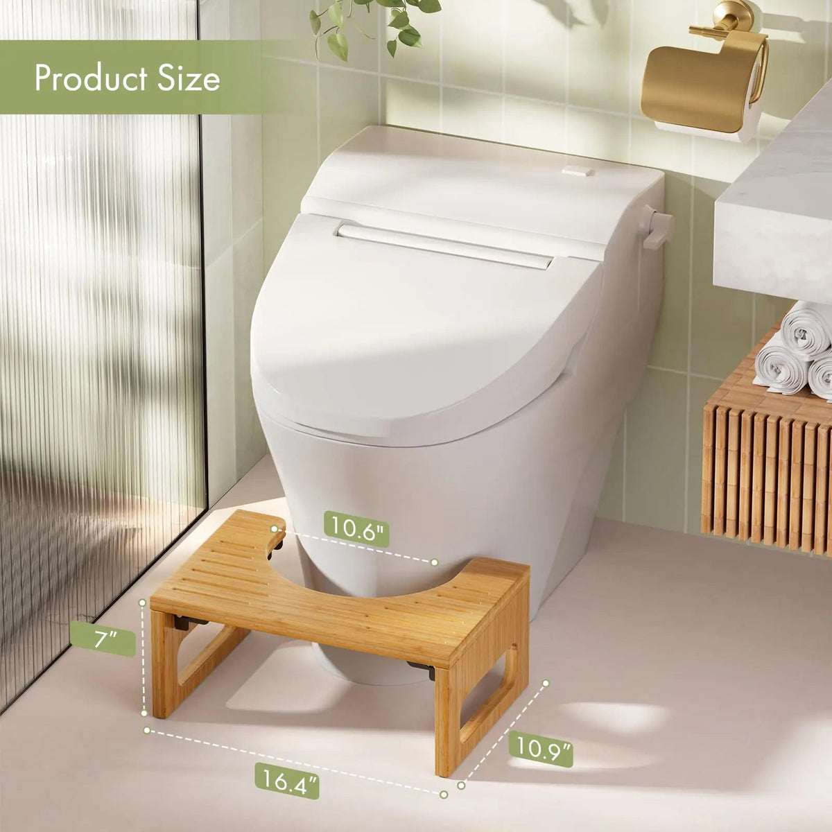 Fenoss® Foldable Bamboo Toilet Stool with Non Slip Base