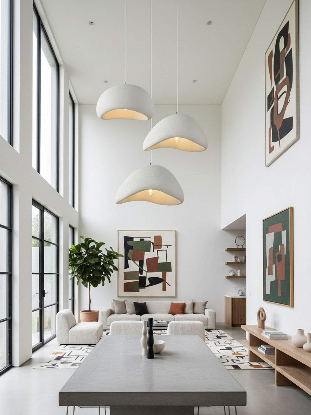 Minimalist White Dome Pendant Light – Moon Shade