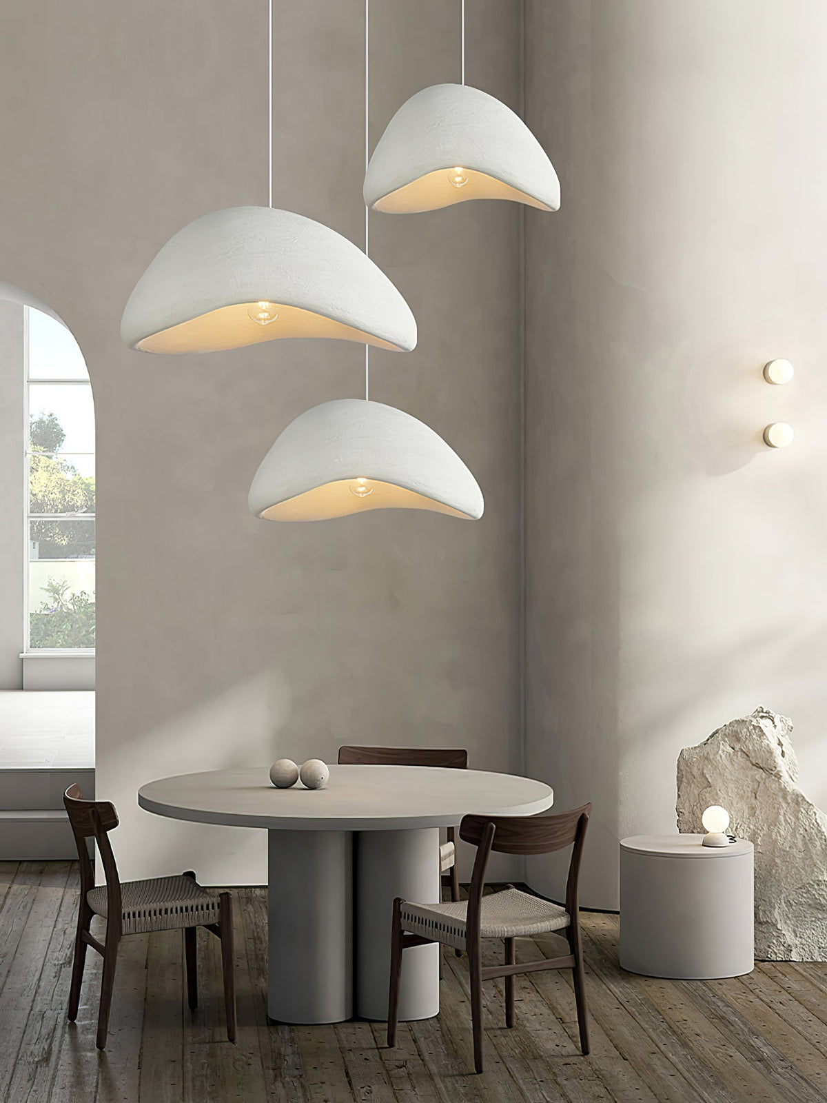 Minimalist White Dome Pendant Light – Moon Shade