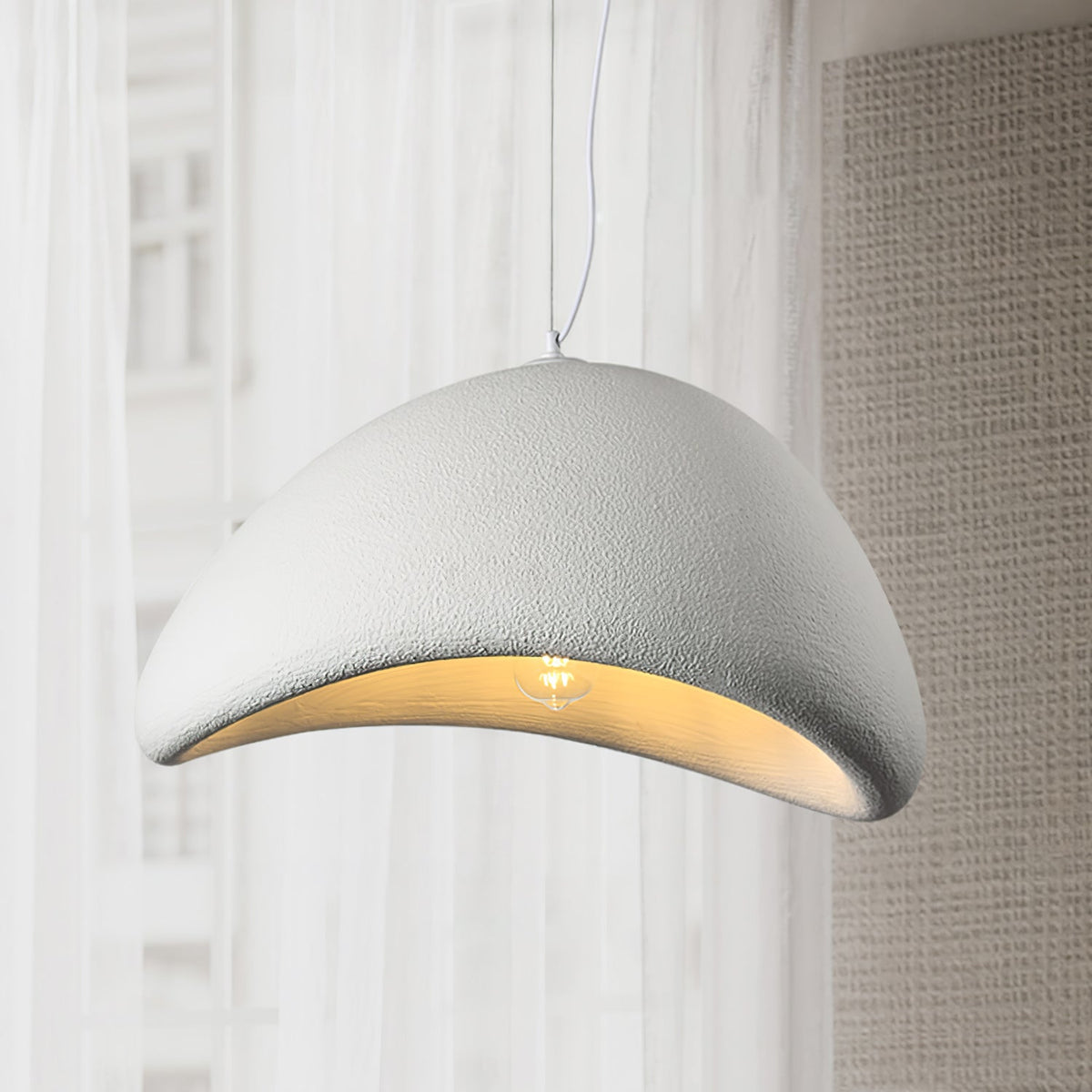 Minimalist White Dome Pendant Light – Moon Shade