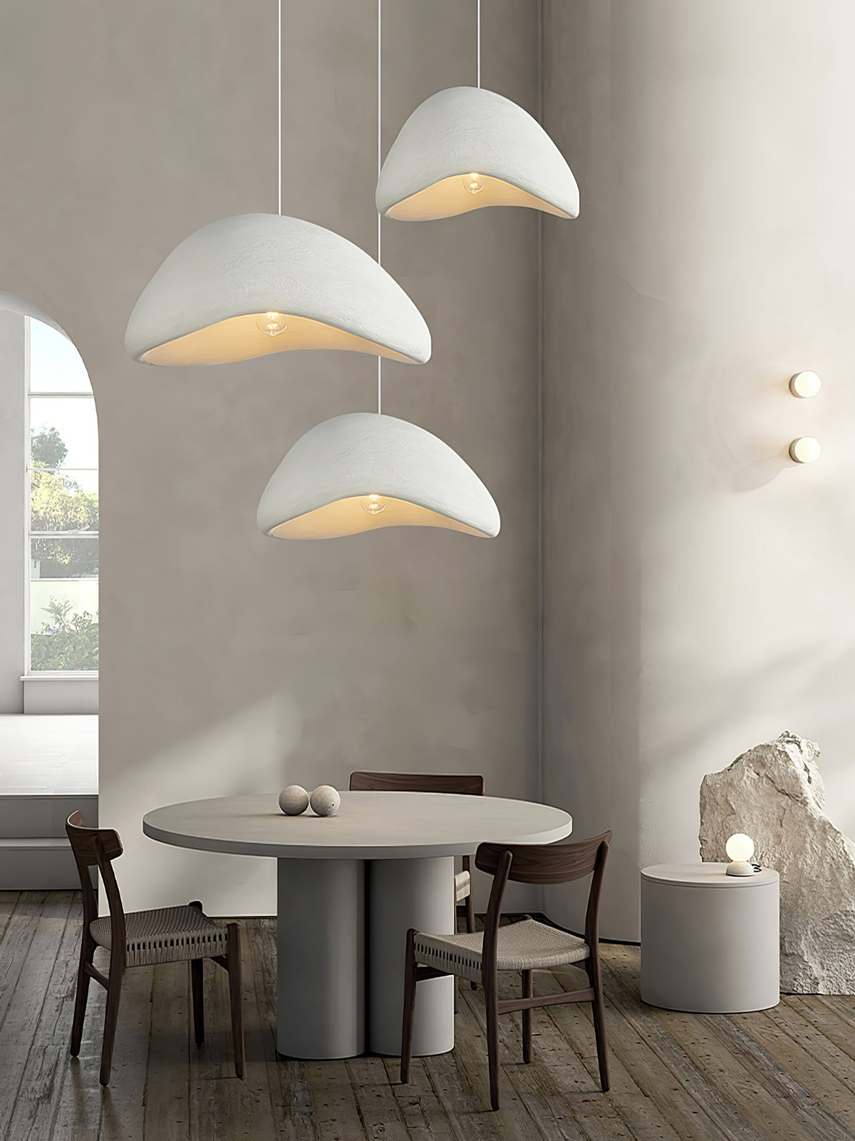 Minimalist White Dome Pendant Light – Moon Shade
