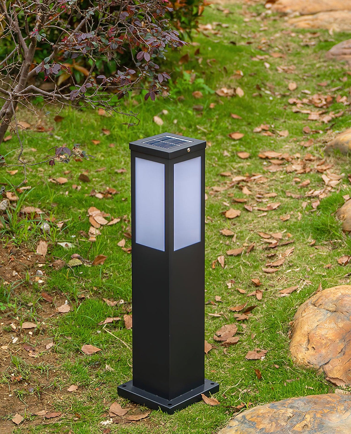 Black Solar Bollard Light – Column Path Light for Driveway