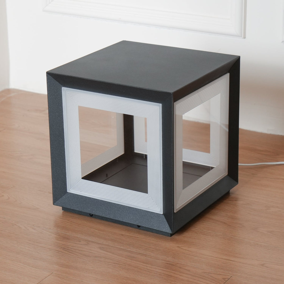 Modern Black Cube Post Light – Solar Pillar Light for Yard